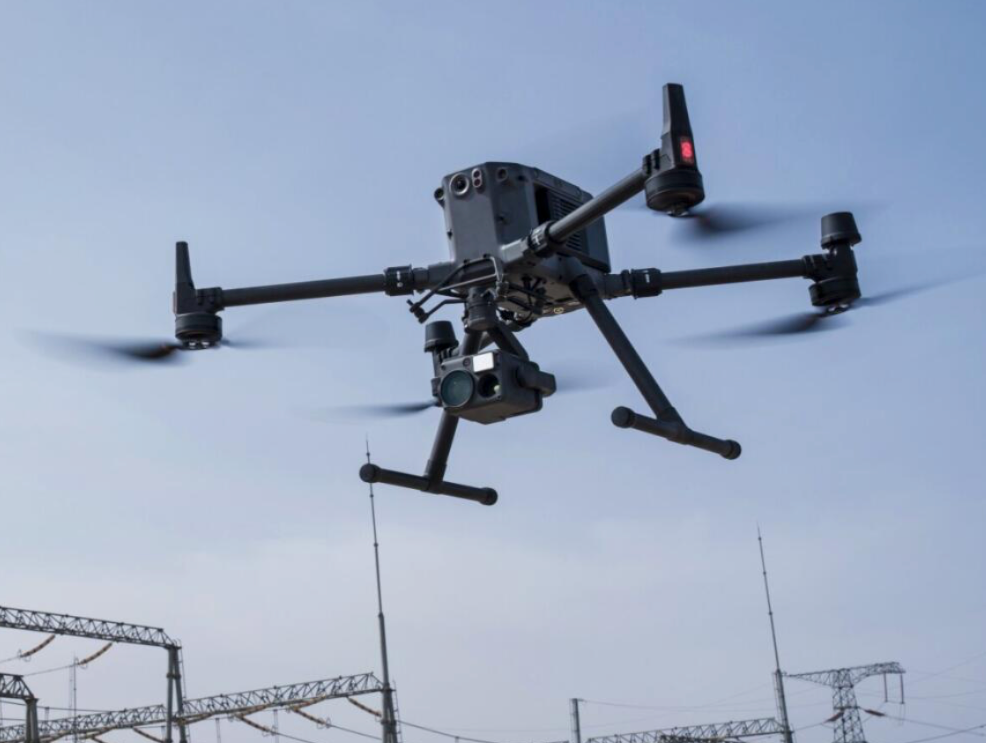Matrice 350RTK performing a power line inspection using an Advanced Thermal Camera